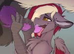  2018 amber_eyes avian blonde_hair blush chest_tuft duo ear_piercing erection eyebrows eyelashes fan_character feathered_wings feathers feral floppy_ears fur girly grey_background gryphon hair hair_over_eye half-closed_eyes handjob hi_res hippogryph inner_ear_fluff interspecies knot licking male male/male meggchan multicolored_hair my_little_pony nude open_mouth open_smile oral penis penis_grab penis_lick piercing purple_penis ralek_(mlp) red_feathers red_hair semi-anthro sex signature simple_background smile solo_focus talons teeth tongue tongue_out tuft two_tone_hair velvet_quill wings 