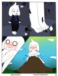  anonymous asriel_dreemurr blush boss_monster caprine clothed clothing comic contimplatininspiratio cub digital_media_(artwork) fur goat growing growth long_ears macro male mammal monster nude solo text undertale video_games white_fur young 