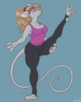  anthro breasts clothed clothing dbd female hair mammal mouse rodent simple_background solo standing sweatband thick_thighs yoga 