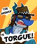  2018 anthro blue_body borderlands brown_hair captainzepto clothed clothing digital_media_(artwork) dragon english_text eyewear hair hat headphones headset male mister_torgue_flexington navarchus_zepto open_mouth outline reaction_image simple_background solo sunglasses text tongue video_games yelling 