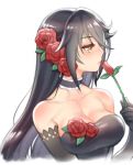  alternate_costume bare_shoulders black_gloves black_neckwear breasts choker cleavage collarbone elbow_gloves expressionless flower folks_(nabokof) gloves hair_flower hair_ornament holding holding_flower long_hair looking_away medium_breasts profile red_flower red_rose rose simple_background solo tales_of_(series) tales_of_berseria upper_body velvet_crowe white_background yellow_eyes 