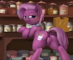  2018 absurd_res anus bedroom_eyes blue_eyes butt cash_register color_edit colored counter cutie_mark digital_media_(artwork) dock earth_pony edit equine eyebrows eyelashes female feral friendship_is_magic hair half-closed_eyes hi_res hooves horse inside jar jasmine_leaf_(mlp) leaning leaning_forward mammal my_little_pony nude pony presenting presenting_hindquarters presenting_pussy puffy_anus purple_hair pussy rear_view seductive short_hair signature smile solo spectre_z store zippysqrl 