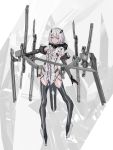  absurdres breasts cancell closed_mouth elbow_gloves fingerless_gloves full_body gloves hair_ornament hairclip highres hood hood_down leotard looking_at_viewer mecha_musume medium_breasts original science_fiction short_hair silver_eyes silver_hair solo sword thighhighs weapon 