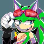  2018 anthro archie_comics black_nose blue_eyes clothing english_text eyewear gloves hedgehog kirunix male mammal scourge_the_hedgehog solo sonic_(series) sunglasses teeth text tongue tongue_out video_games 