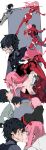  1girl absurdres ass asymmetrical_horns black_cloak black_hair cloak commentary_request couple darling_in_the_franxx face-to-face grey_coat hairband hetero highres hiro_(darling_in_the_franxx) hood hooded_cloak horns kiss long_hair looking_at_another oni_horns pilot_suit pink_hair red_horns red_skin revision touwaki14 white_hairband younger zero_two_(darling_in_the_franxx) 