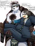  2017 anthro bearlovestiger13 black_nose blush canine clothed clothing dog duo english_text fangs footwear fully_clothed fundoshi horkeukamui japanese_clothing male mammal moritaka muscular muscular_male open_mouth pecs shoes text tokyo_afterschool_summoners tuft underwear wolf 