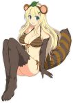  :d animal_ears aqua_eyes bare_shoulders bikini blonde_hair breasts cleavage full_body fur_trim hair_ornament hairclip large_breasts leaf leaf_on_head long_hair looking_at_viewer official_art open_mouth raccoon_ears raccoon_tail senran_kagura senran_kagura_peach_ball smile solo swimsuit tail teeth transparent_background yaegashi_nan yomi_(senran_kagura) 