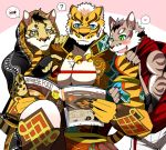  &lt;3 2017 5_fingers anthro bearlovestiger13 black_nose blush claws clothed clothing clouded_leopard english_text feline group hoodie likulau lin_hu male mammal muscular muscular_male nekojishi open_mouth pecs shu-chi text tiger tongue 