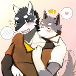  &lt;3 2015 anthro bearlovestiger13 black_nose blush canine clothed clothing duo eyes_closed himitsuri_no_lagoon kuugo_(character) male male/male mammal seiya tongue tongue_out wolf 