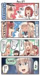  5girls :3 :d aircraft airplane ark_royal_(kantai_collection) bare_shoulders bismarck_(kantai_collection) black_hair blonde_hair blue_eyes blue_sailor_collar blush blush_stickers braid brown_gloves comic commentary crown detached_sleeves dress eating eyebrows_visible_through_hair flower food french_braid gloves hair_between_eyes hair_flower hair_ornament headgear highres holding holding_food ido_(teketeke) jewelry kantai_collection long_hair long_sleeves military military_uniform mini_crown multiple_girls nagato_(kantai_collection) necklace o_o off-shoulder_dress off_shoulder open_mouth pink_flower pointing popsicle red_flower red_hair red_ribbon red_rose ribbon ro-500_(kantai_collection) rose sailor_collar sailor_shirt shaded_face shirt sleeveless sleeveless_shirt smile speech_bubble swordfish_(airplane) translated traumatized uniform warspite_(kantai_collection) white_dress 