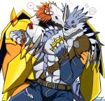  &lt;3 2016 abs anthro bearlovestiger13 belt blush claws digimon duo fangs male male/male muscular muscular_male nipples wargreymon weregarurumon 