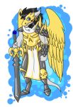  2010 amocin anthro armor clothed clothing dragon etalcon hair jewelry looking_at_viewer male melee_weapon paladin simple_background sven_(amocin) sword teripets weapon wings 