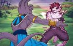  arm_muscles back_muscles beerus bracelet cat clothed clothing cormac dbs dragon_ball dragon_ball_super dragon_ball_z feline fight fighting_stance hi_res invalid_tag jewelry mammal muscular pants paws pose smile sparring spiritd tiger topless training yellow_sclera 