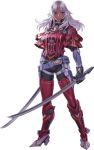  armor belt blue_eyes boots dark_skin dual_wielding elma_(xenoblade_x) full_body gloves holding katana long_hair looking_at_viewer official_art solo sword tanaka_kunihiko thigh_boots thighhighs transparent_background weapon white_hair xenoblade_(series) xenoblade_2 xenoblade_chronicles_x 