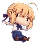  ahoge artoria_pendragon_(all) big_head black_legwear blonde_hair blue_neckwear blue_ribbon blue_skirt blush boa_(brianoa) boots braid brown_footwear chibi collared_shirt cross-laced_footwear eyebrows_visible_through_hair fate/stay_night fate_(series) full_body hair_ribbon highres huge_ahoge lace-up_boots long_sleeves looking_at_viewer neck_ribbon pantyhose purple_ribbon ribbon saber shirt short_hair skirt solo transparent_background white_shirt wide_face wing_collar ||_|| 