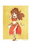  blush bracelet brown_hair chibi dancer jewelry long_hair looking_at_viewer navel necklace octopath_traveler open_mouth ponytail primrose_azelhart shoutank14 simple_background smile solo 