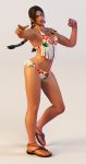  1girl 3d ass bare_arms bare_shoulders bikini breasts brown_eyes brown_hair hips julia_chang legs long_hair pointing sandals solo stomach swimsuit tanned_skin tekken tekken_5 tekken_6 tekken_tag_tournament_2 thick_thighs thighs tied_hair 