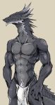  abs adam&#039;s_apple anthro athletic biceps bulge claws clothed clothing dragon horn loincloth luxury_gin male mostly_nude pecs pubes simple_background solo standing vein 