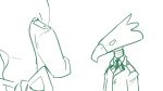  2018 5_fingers amphibian animal_humanoid animated anthro asui_tsuyu avian bird blush clothed clothing corvid crow digital_media_(artwork) female flashing frog_humanoid fumikage_tokoyami hair humanoid male my_hero_academia simple_background sketch surprise uniform white_background 