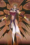 aura black_wings breasts brown_background brown_hair cleavage coattails commentary_request dark_skin demon_wings gold_trim hair_over_one_eye high_school_dxd highres katerea_leviathan large_breasts long_hair multiple_wings open_mouth purple_eyes smile very_long_hair wings yxyyxy 