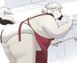  2018 apron belly bent_over big_butt blush briefs butt canine clothing dog inside kitchen looking_at_viewer male mammal overweight overweight_male pinup pose solo sv_grart sweat sweatdrop thick_thighs tighty_whities underwear 