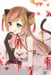 animal_ears asymmetrical_gloves autumn_leaves bare_shoulders black_gloves blue_eyes blush breasts cat_ears cat_girl cat_tail china_dress chinese_clothes cleavage closed_mouth commentary_request double_bun dress earrings elbow_gloves girls_frontline gloves gradient gradient_background grey_background grey_dress hair_ornament heart heart_earrings heterochromia jewelry leaf leafwow licking_lips light_brown_hair long_hair maple_leaf medium_breasts mk_23_(girls_frontline) multicolored_hair pelvic_curtain pink_hair red_eyes side_bun single_elbow_glove sleeveless sleeveless_dress solo streaked_hair tail tail_raised tongue tongue_out very_long_hair white_background 