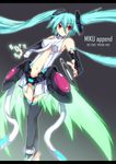 absurdres anklet aqua_hair barefoot bridal_gauntlets elbow_gloves gloves hatsune_miku hatsune_miku_(append) highres jewelry kou86 long_hair red_eyes solo thighhighs toeless_legwear twintails very_long_hair vocaloid vocaloid_append zettai_ryouiki 