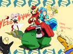  april_fools bee bird bug chick cosmic_break crimrose frog highres insect lily_rain multiple_girls turtle 