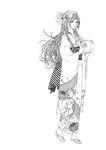  24_ch bad_id bad_pixiv_id floral_print flower greyscale hair_flower hair_ornament highres japanese_clothes kimono long_hair long_sleeves monochrome original sandals simple_background socks solo tabi very_long_hair white_background 