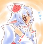  animal_ears blush chibi detached_sleeves eromame hat inubashiri_momiji lowres o_o short_hair solo tail tokin_hat touhou white_hair wolf_ears wolf_tail 