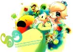  1girl aqua_eyes bare_shoulders bee_suit blonde_hair chiko_(mario) crown dress earrings jewelry long_hair mario mario_(series) rosetta_(mario) sagano_aoi star_bit super_mario_bros. toad 