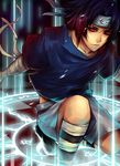  bandages black_hair checkered forehead_protector konohagakure_symbol male_focus naruto naruto_(series) red_eyes sharingan solo uchiha_sasuke udonnodu 