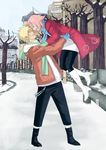  1girl blonde_hair couple haruno_sakura hetero innera naruto naruto_(series) naruto_shippuuden pink_hair short_hair snow uzumaki_naruto 