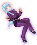  bad_id bad_pixiv_id belt breasts expressionless full_body jitome kula_diamond long_hair long_sleeves looking_at_viewer pants red_eyes shoes sidelocks simple_background skin_tight small_breasts solo the_king_of_fighters ultra00 white_background 
