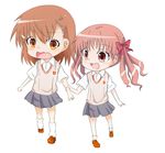  bad_id bad_pixiv_id brown_eyes brown_hair chibi highres holding_hands long_hair misaka_mikoto multiple_girls rubii school_uniform shirai_kuroko short_hair sweater_vest to_aru_kagaku_no_railgun to_aru_majutsu_no_index twintails 