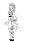  24_ch egasumi flower frills greyscale hairband highres japanese_clothes kimono long_hair monochrome original pinwheel sandals socks solo tabi twintails 