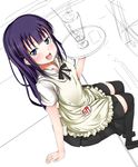  apron from_above fujioka_toki long_hair purple_hair skirt smile solo thighhighs tray work_in_progress working!! yamada_aoi zettai_ryouiki 