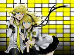  1girl blonde_hair brother_and_sister headphones heterochromia kagamine_len kagamine_rin siblings twins vocaloid wool_(kurokrkr) 