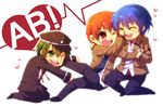  angel_beats! blue_hair chibi closed_eyes green_eyes green_hair hat hinata_(angel_beats!) male_focus multiple_boys naoi_ayato orange_eyes orange_hair otonashi_(angel_beats!) school_uniform yorii_shuuichi 