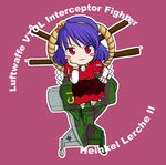  aircraft airplane blush_stickers chibi he_lerche jet mirror onbashira purple_hair red_eyes rope sakurato_tsuguhi shimenawa short_hair sitting solo swastika touhou yasaka_kanako 