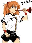  2010_fifa_world_cup 4chan adidas clenched_hand clothes_writing drawfag germany horn_(instrument) jersey neon_genesis_evangelion shirt shorts simple_background soccer solo souryuu_asuka_langley vuvuzela white_background world_cup 