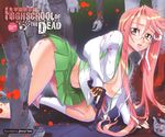  antenna_hair bad_end blood breasts cleavage glasses gun handgun highschool_of_the_dead large_breasts luger_p08 no_bra open_clothes pink_hair pistol satou_shouji school_uniform solo takagi_saya torn_clothes twintails wallpaper weapon zombie 