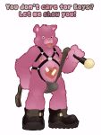 boots care_bears clothing english_text footwear invalid_tag leather_straps looking_at_viewer male mammal mot nipples piercing simple_background solo text ursine 