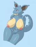  anthro breasts evolution female fluffboye hands_in_lap hi_res high-angle_view horn modest nidoqueen nintendo nipples pok&eacute;mon pok&eacute;mon_(species) sitting smile solo video_games 