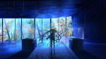  aquarium backlighting barefoot floating_hair from_behind full_body geduan hair_ornament hatsune_miku highres long_hair shadow solo standing twintails very_long_hair vocaloid 