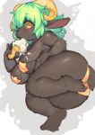  anthro big_breasts bra breasts caprine clothing dessert digital_media_(artwork) eating feet female food green_hair hair horn ice_cream kishibe long_hair looking_at_viewer lying mammal panties plantigrade sheep short_stack solo toes underwear yellow_eyes 