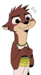  2018 anthro blush clasped_hands clothed clothing disney fan_character fuel_(artist) fur head_tuft male mammal mustelid oliver_(fuel) otter simple_background solo sweat sweatdrop white_background zootopia 