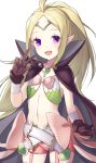  :d belt blonde_hair bow brooch brown_gloves cape circlet commentary_request cowboy_shot fire_emblem fire_emblem:_kakusei fire_emblem_heroes flat_chest gloves jewelry light_blush long_hair looking_at_viewer mamkute midriff navel nono_(fire_emblem) open_mouth pink_bow pink_shorts pointy_ears ponytail purple_eyes ringozaka_mariko short_shorts shorts sidelocks simple_background smile solo w white_background 