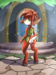  2018 alesarox anthro barefoot butt cervine clothed clothing digital_media_(artwork) elora female fur green_eyes hair hooves mammal partially_clothed satyr solo spyro_the_dragon standing video_games 