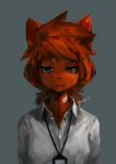  2018 anthro asper_(panzery25) band-aid bandage blue_eyes bust_portrait canine clothed clothing female fox grey_background half-closed_eyes looking_at_viewer mammal panzery25 portrait signature simple_background solo 